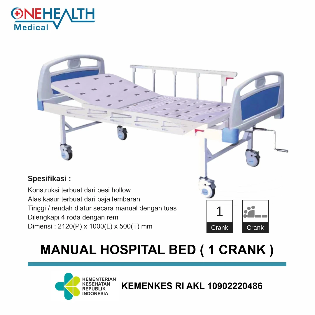 Ranjang Pasien OneHealth Manual Hospital Bed Deluxe 1 Crank