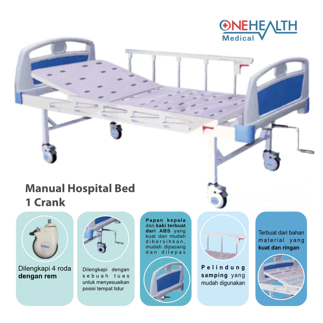 Ranjang Pasien OneHealth Manual Hospital Bed Deluxe 1 Crank