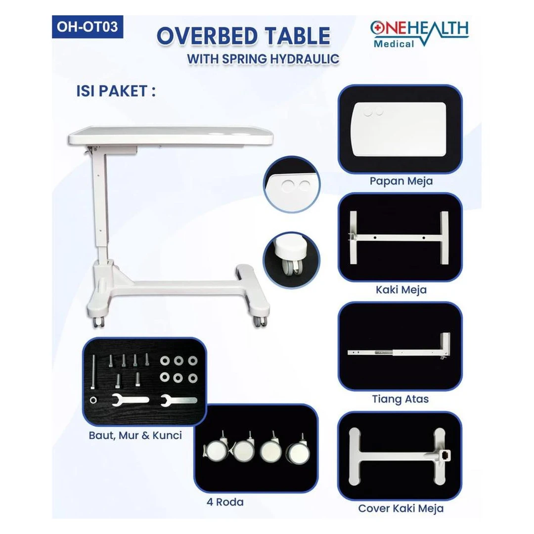 Meja Portable OneHealth OH-OT03 ABS Overbed Table Hidrolik