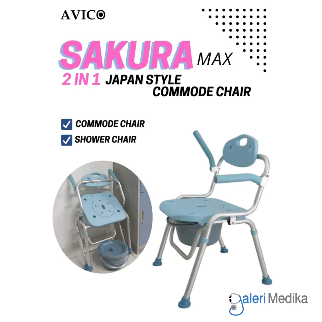 Kursi Toilet Portable Avico Sakura Max 2in1 Commode Chair + Shower Chair
