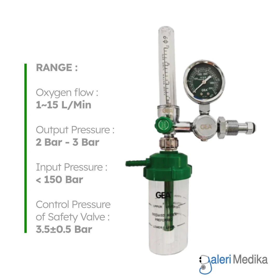 Regulator Tabung Oksigen GEA RO-01 Medical Oxygen Regulator 1-15 LPM