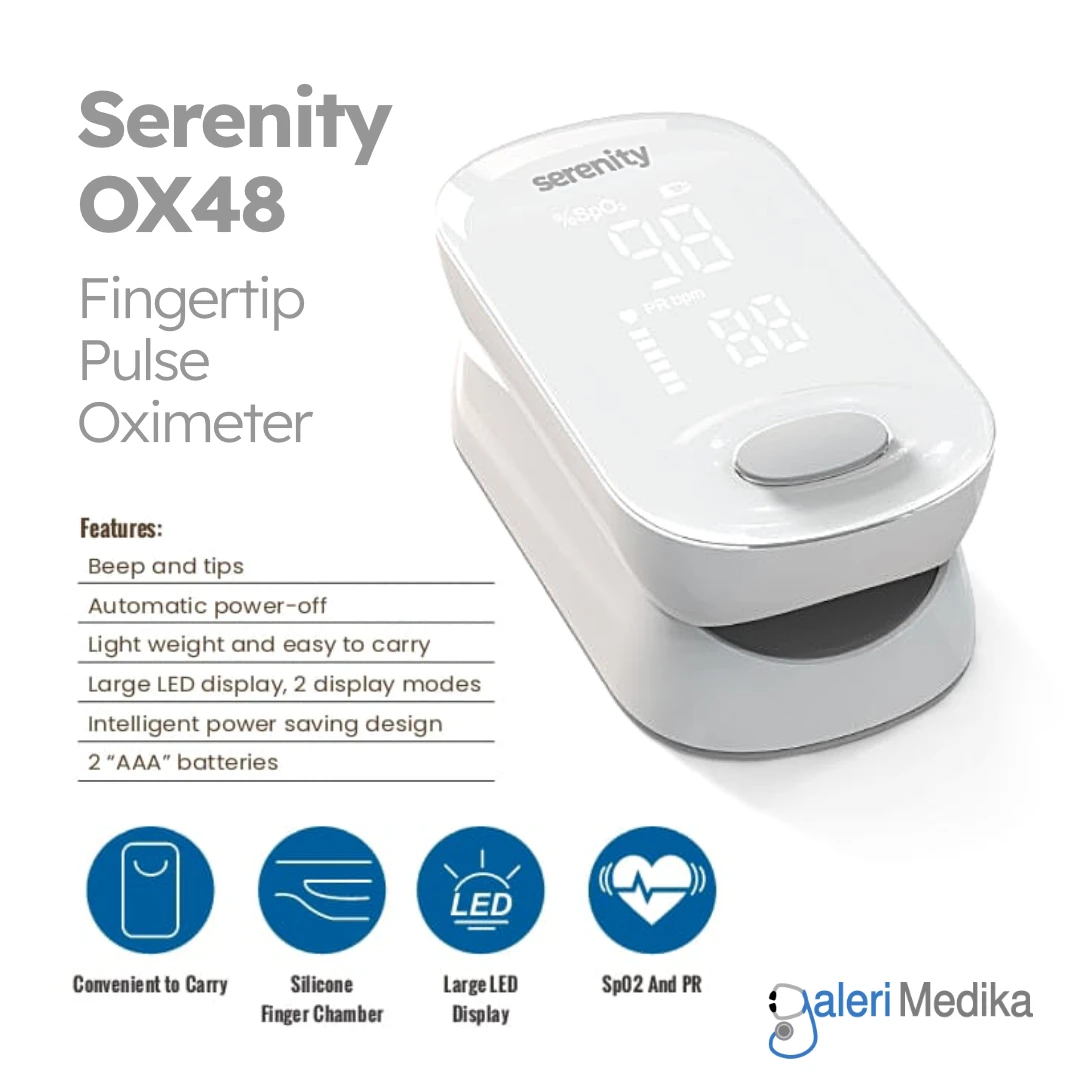 Pulse Oximeter Serenity OX-48 Alat Saturasi Oksigen SpO2 & PR + LED Display