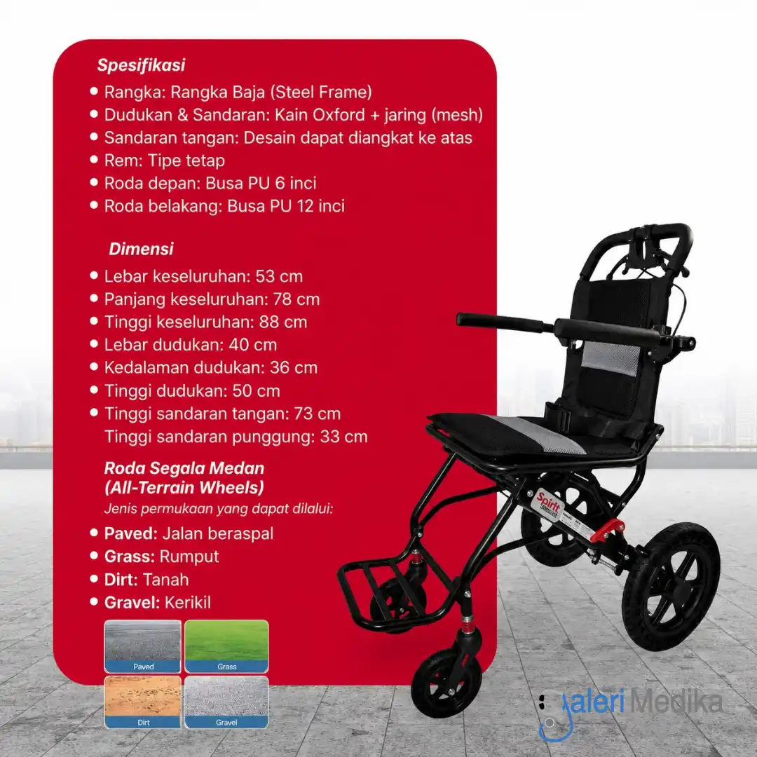 SPIRIT Kursi Roda Travel PORTABLE + HANDLE Lipat Tipis Roda All Terrain Wheelchair FSJ05 SPIRIT Kursi Roda Travel PORTABLE + HANDLE Lipat Tipis Roda All Terrain Wheelchair FSJ05