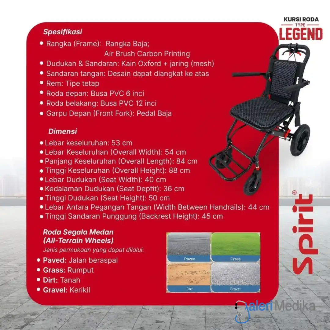 SPIRIT Kursi Roda Type Legend PORTABLE Lipat Tipis Travel Wheelchair SPIRIT Kursi Roda Type Legend PORTABLE Lipat Tipis Travel Wheelchair